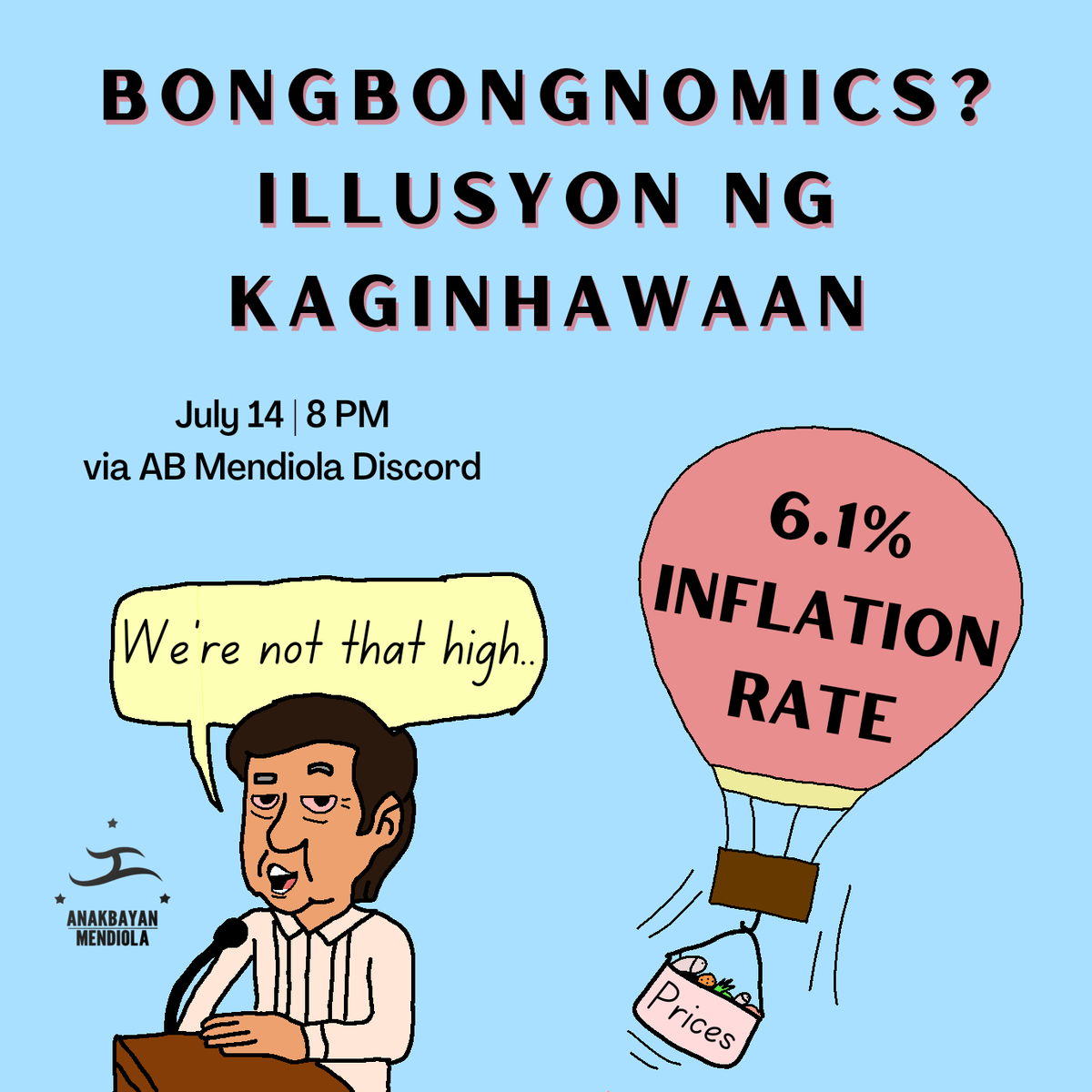 ABMendio's tweet photo. Bagong Pilipinas, Bagong Mukha... ng ekonomiya? 🧐

Umabot na ng 6.1% ang inflation rate sa bansa, kaya naman kaliwa't kanan na ang pagtaas ng mga pangunahing pangangailangan ng mamamayan.

Pero may solusyon na ba rito si Marcos II o patuloy pa rin ang pagtanggi ukol dito? (1/2) https://t.co/ZDeGF4cAC4