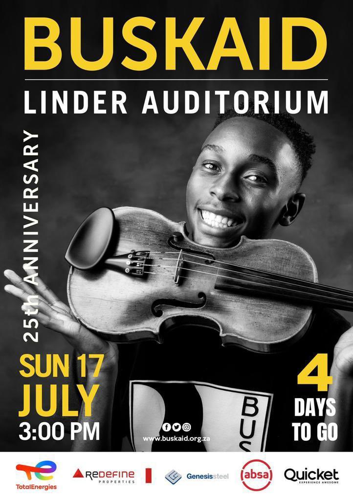 BuskaidSA's tweet photo. Only four more days to go before our 25th Anniversary concert at the Linder Auditorium! 

Have you booked yet? Visit https://t.co/zozatYtp4j to get your tickets now! 🎶🎻🎵

#buskaid #youngtalent #25thanniversary #Buskaid25 https://t.co/tUtjbHknYc