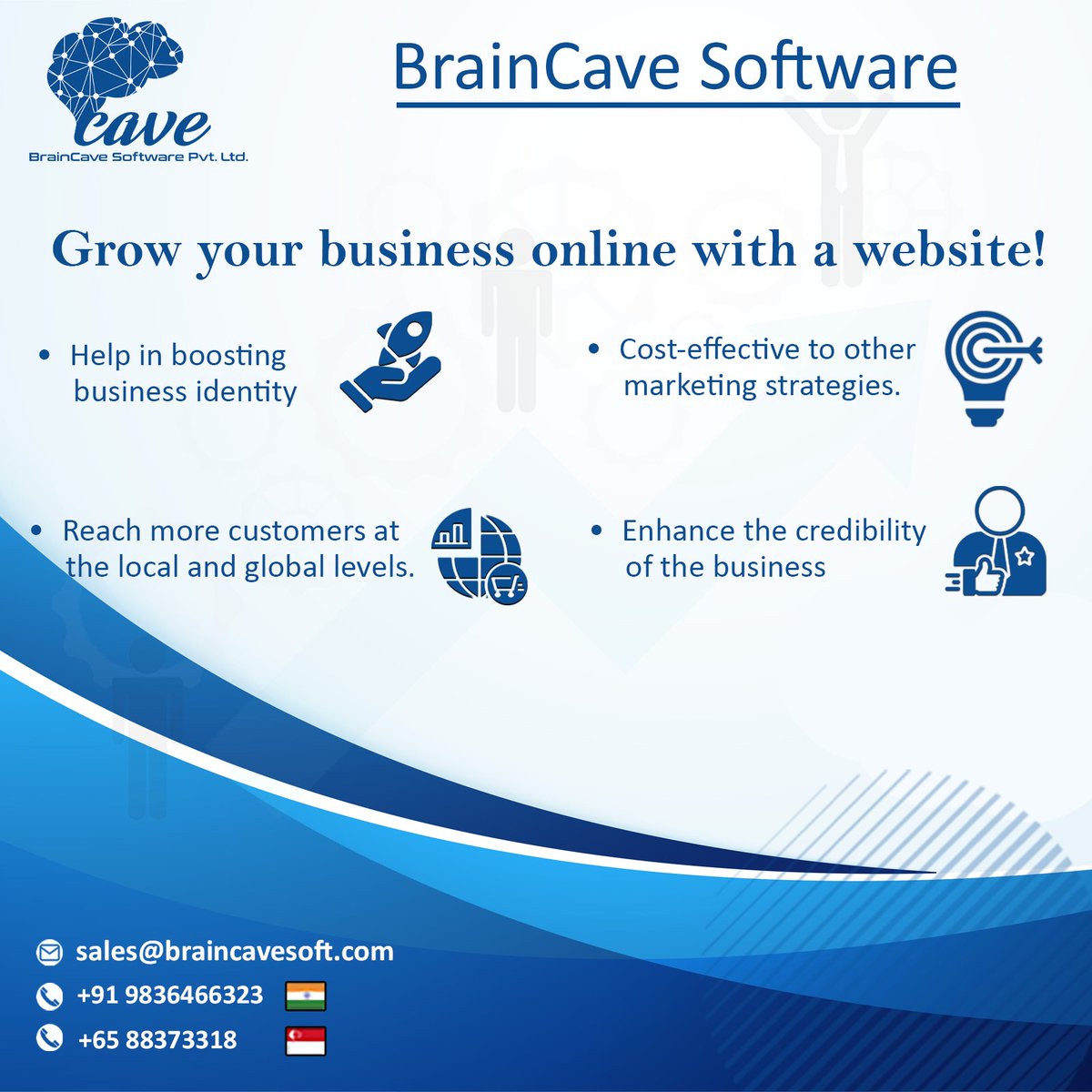 Reaching more customers is very crucial in the competitive environment.
BrainCave Foundation provides the best website hosting plans for businesses to reach more customers, compared to other marketing plans and strategies.
#braincavesoft #growbusinessonline #boostingbusiness