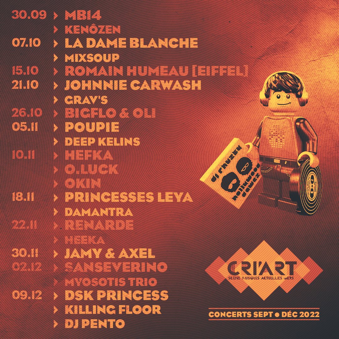 Bientôt les vacances pour l’équipe du <a href="/criart32/">Cri'Art</a>, alors on se fait un petit récap des concerts de la rentrée !!! 
Bel été à toutes et tous, profitez bien, on se retrouve fin août. ☀️😎⛱🌴