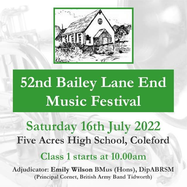 Strike Up The Brass (@strikebrass) on Twitter photo The <a href="/DrybrookBand/">A W Parker (Drybrook) Band</a> invite you Saturday from 10am, Five Acres High School for the Bailey Lane End Music Festival. Entries in 9 classes for kids & adults all ages and abilities, inc duets, groups & open section.
Adjudicator is Emily Wilson Principal Cornet at the British Army Band. The <a href="/DrybrookBand/">A W Parker (Drybrook) Band</a> invite you Saturday from 10am, Five Acres High School for the Bailey Lane End Music Festival. Entries in 9 classes for kids & adults all ages and abilities, inc duets, groups & open section.
Adjudicator is Emily Wilson Principal Cornet at the British Army Band.
