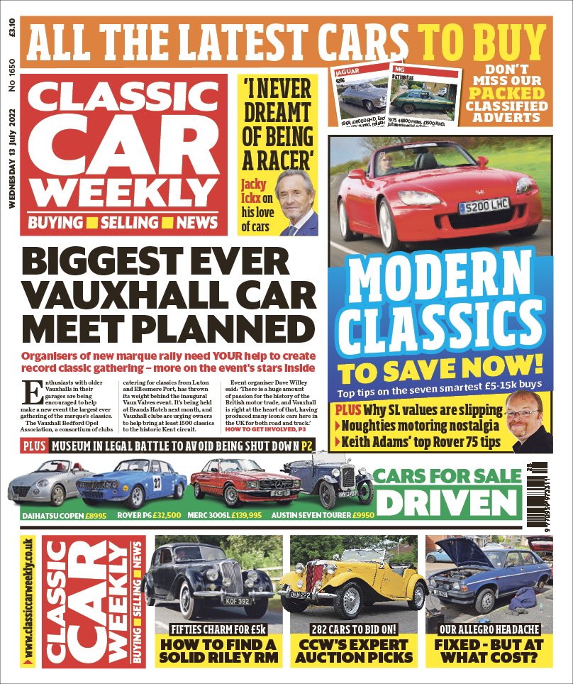 ClassicCarWkly's tweet photo. It’s New Issue Day! In this week’s issue of Classic Car Weekly;
 
We have everything from a chat with F1 legend Jacky Ickx to a list of future classics curated by our experts. Plus a buyers guide for the Riley RM, classifieds and auctions!

#classiccarweekly #classiccar https://t.co/QEpYKTChNV