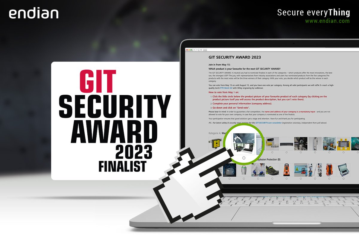 endian_security's tweet image. We are proud to announce that the solution ENDIAN SECURE DIGITAL PLATFORM has been selected by a jury with representatives from BHE, TÜV, VDMA, ZVEI, integrators and users.
We kindly request your vote for us --> 
pro-4-pro.com/en/specials/gs…
#GITsecurity #GITsecurityaward #endian