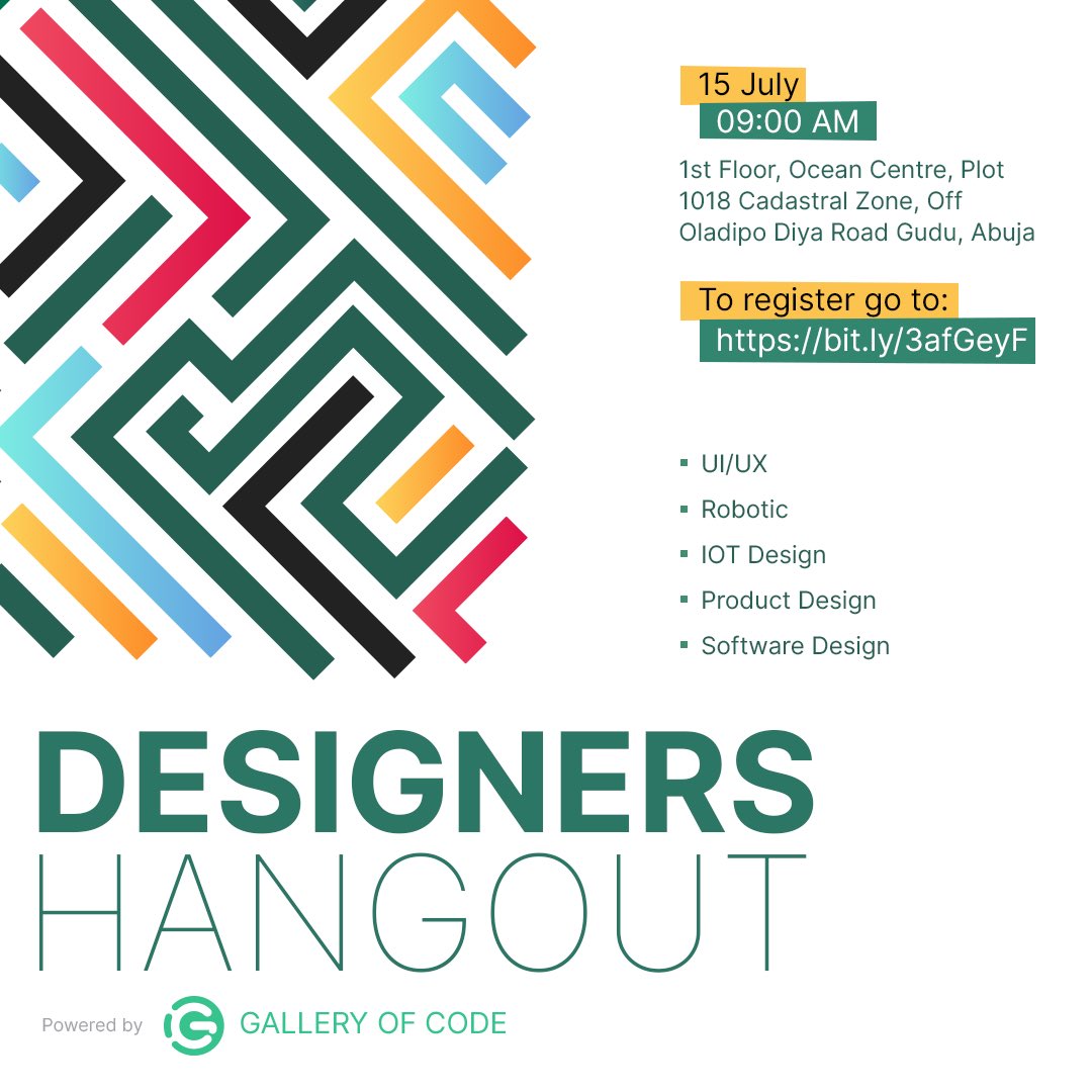 Chuks_Design's tweet image. Hey guys, I will be attending the Designers Hangout on the 15th of July, at ⁦⁦@galleryofcode⁩ Abuja. It will be great to have you there. 

To register go to: bit.ly/3afGeyF
