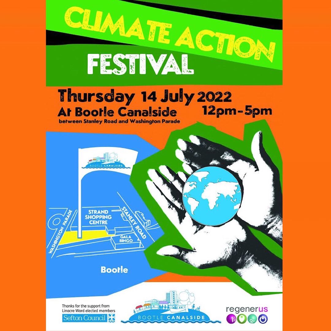 T O M O R R O W ! ! Bootle Climate Action Festival is being held at Bootle canal side! Loads of brilliant free activities going on, plus market sellers, workshops, bike MOT’s and talks on how you can help improve the future of our planet 🌏🧡
