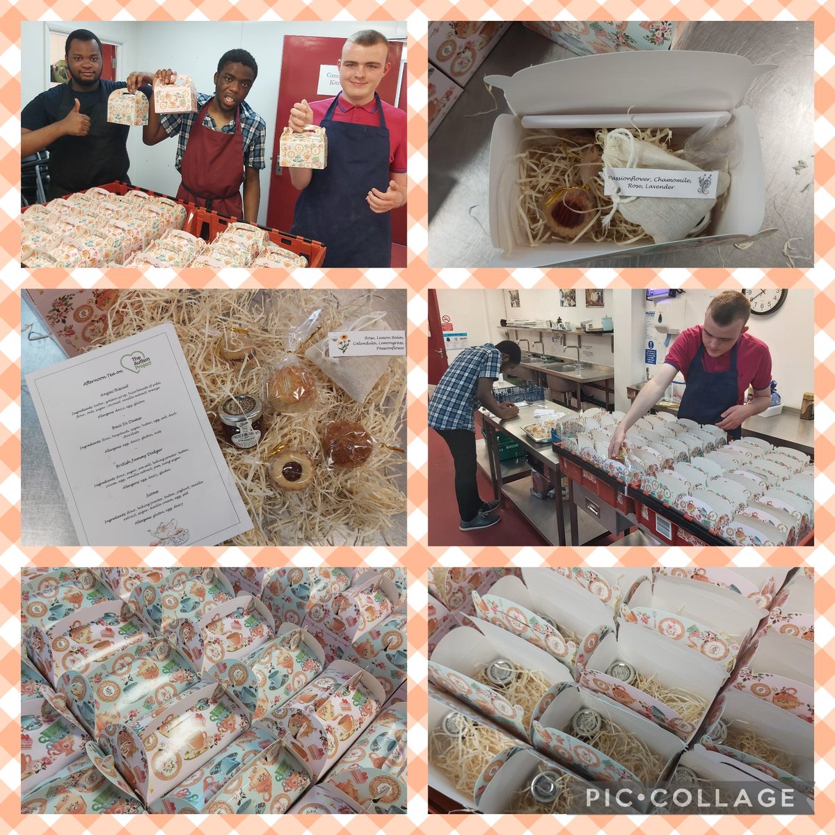CareTradeUK's tweet photo. Well done to the #workingkitchen team for producing and packing #afternoontea boxes for a client. They look amazing. #theautismproject #Employability #catering #handmadegifts contact us at info@caretradeuk.org for more info... https://t.co/E1Q01dURFm