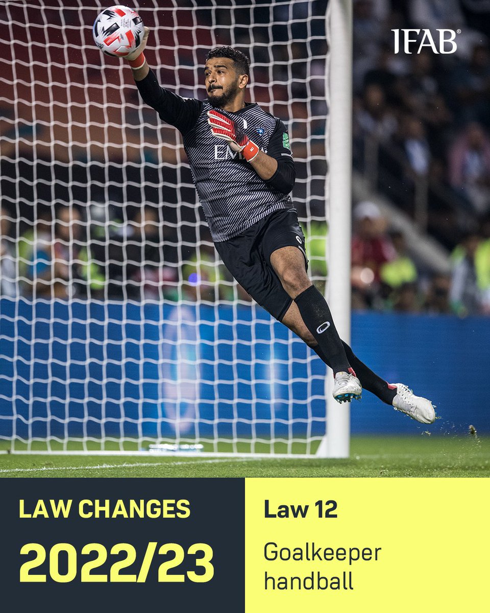 LAW CHANGES 2022/23: goalkeeper handball

Where a player denies the opposing team a goal/an obvious goal-scoring opportunity (DOGSO) by a handball offence, the player is sent off wherever the offence occurs (EXCEPT a goalkeeper within their penalty area).

bit.ly/Changes22_23