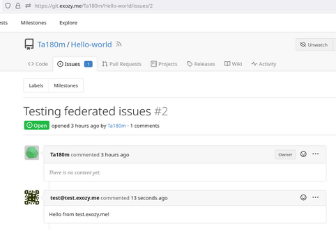 feedgruber's tweet photo. Sowas wie Microsofts Github gibt's bald in dezentral! Diese Screenshots aus dem #Fediverse zeigen die ersten erfolgreichen föderierten Interaktionen (Issues, Pull) zwischen #Gitea-Instanzen.
(z.B. die Berliner Github-Alternative @codeberg_org läuft mit @giteaio)
#GiveUpGithub https://t.co/KULIEJkdcQ