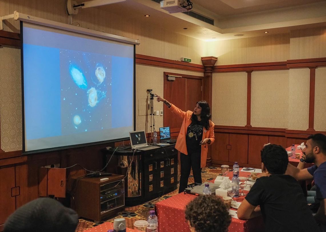 Stargazersbh's tweet photo. How did you view Webb’s first images? In Bahrain, Astronomy enthusiasts gathered to watch the @NASAWebb live stream; the images left us speechless #UnfoldTheUniverse July 12th,2022, a day we will never forget https://t.co/fo1OaLOBsX