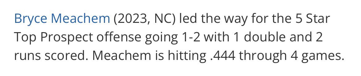 #Uncommitted2023 <a href="/MeachemBryce/">Bryce Meachem</a> ended the WWBA hitting. 444 this past weekend to lead his team. #CombineBase
