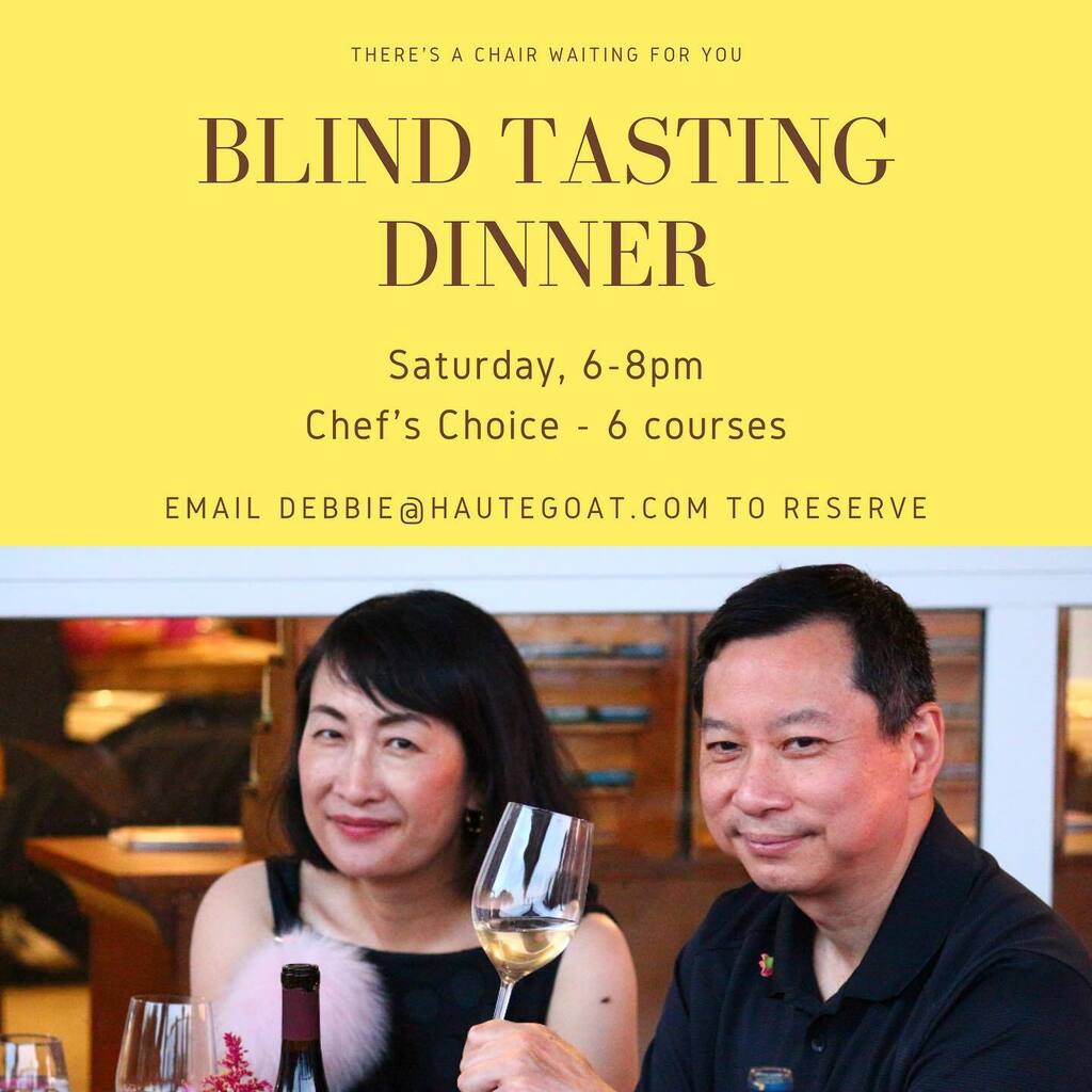 Come spend an evening at Haute Goat!

Join us for an incredible Blind Tasting Dinner prepared by our Screaming Goat Cafe Chef Leslie.
A six course meal that will be sure to delight your taste buds. Relax on the beautiful outdoor patio as sun sets. 
Take … instagr.am/p/Cf86I6NOIkz/