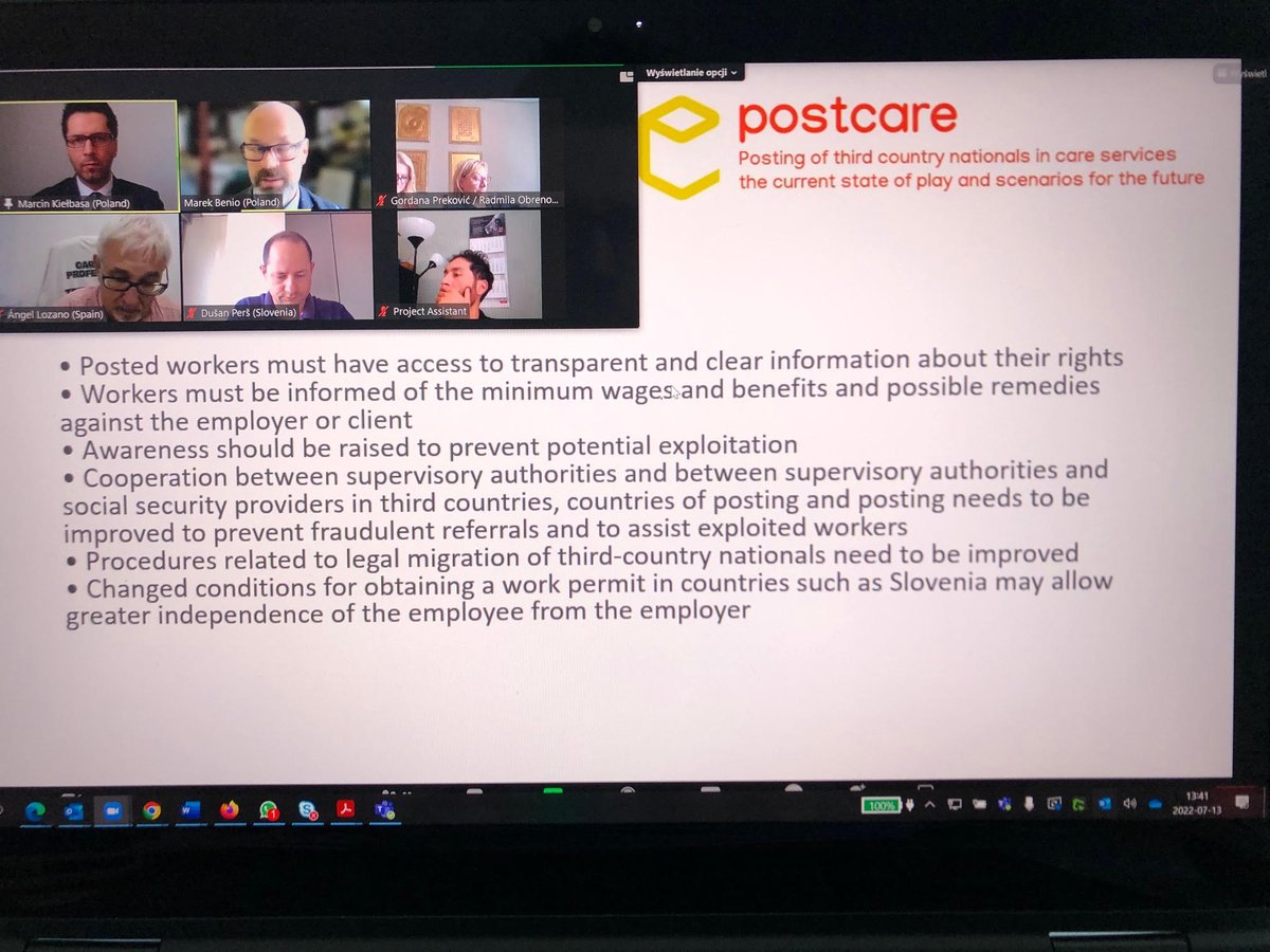 ELMI_EU's tweet photo. Fine wrap-up of the 1st day of the Final Conference of #POSTCARE "#Posting of #ThirdCountryNationals in care services The current state of play and scenarios for the future" - from @MarekBenio, who provided recommendations based on comparative analysis e.g.: 1) #postedWorkers 1/3 https://t.co/FxG5xtF12a