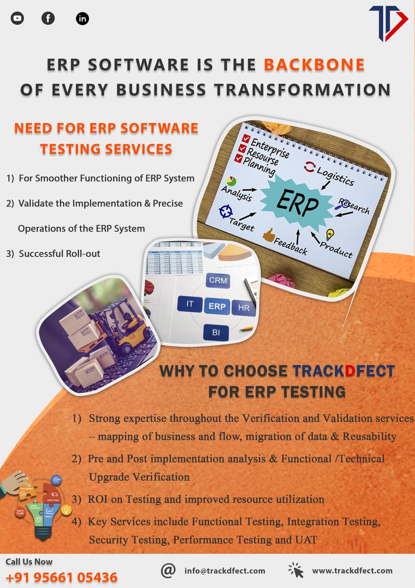 TrackDfect's tweet photo. "ERP Software is the backbone of every business transformation"
reach us @
https://t.co/d0MD8XdzHq
info@trackdfect.com
#erp #erpsoftware #erptesting #softwaretesting #selenium #appium #mobiletesting #manualtesting #OffshoreTesting #ROI #apiautomation #TrackDfect #performance https://t.co/GASl1v34qw