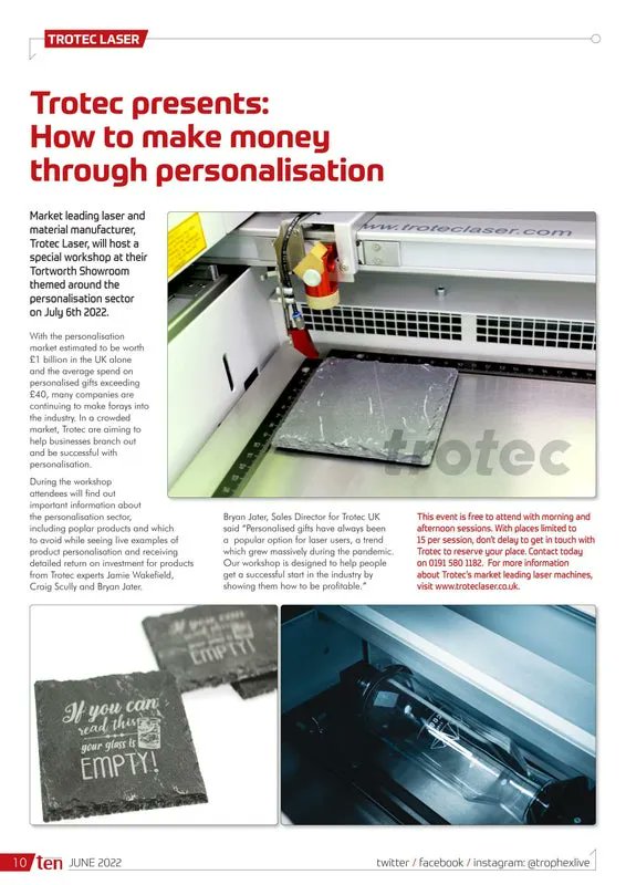 trophexnews's tweet photo. Trotec presents: How to make money through personalisation. Check out this article with @TrotecUK in the latest #TENmagazine
#personalisation #personalisedgifts #trotec
https://t.co/qwrFTak0jC https://t.co/FjjSNVGzgZ