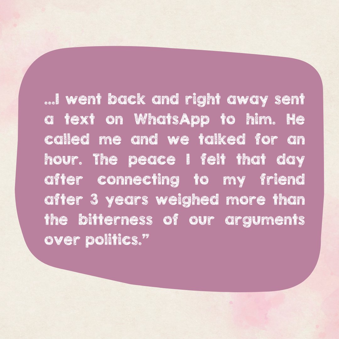“Talking with the intention of understanding where the other person is coming from has allowed me to become a better and calmer version of myself. This has given me a sense of peace and more satisfactory relationships” <a href="/khanmisbah000/">Misbah Khan</a> 
Here is Misbah's story 1/2