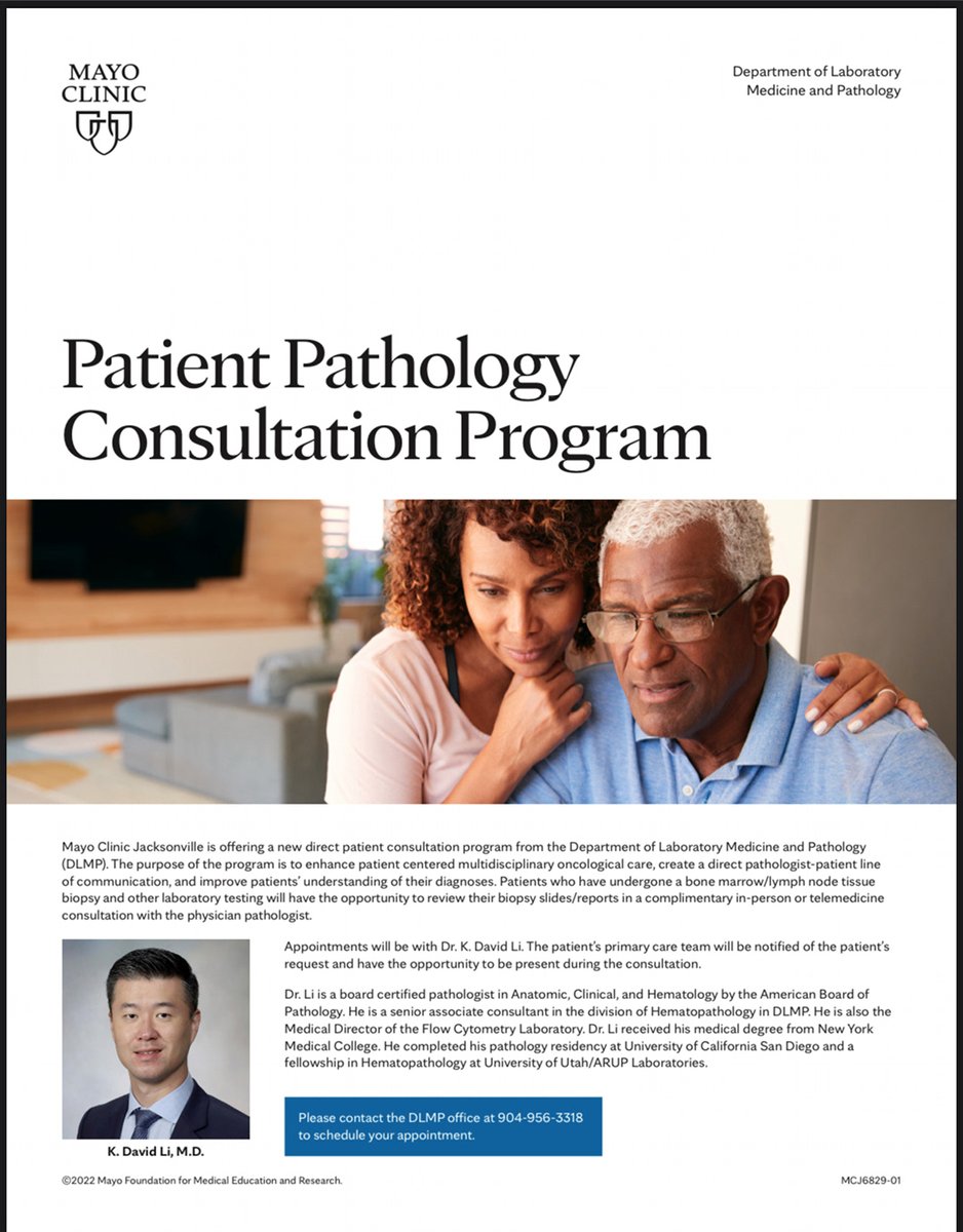 Mayo Clinic Florida Pathology (@mayopathology) on Twitter photo <a href="/MayoPathology/">Mayo Clinic Florida Pathology</a> <a href="/MayoClinic/">Mayo Clinic</a> <a href="/mayocliniclabs/">Mayo Clinic Labs</a> Jacksonville is offering a new direct patient consultation program from the Department of Laboratory Medicine and Pathology (DLMP). The purpose of the program is to enhance patient centered. Appointments will be with Dr. K. David Li <a href="/MayoPathology/">Mayo Clinic Florida Pathology</a> <a href="/MayoClinic/">Mayo Clinic</a> <a href="/mayocliniclabs/">Mayo Clinic Labs</a> Jacksonville is offering a new direct patient consultation program from the Department of Laboratory Medicine and Pathology (DLMP). The purpose of the program is to enhance patient centered. Appointments will be with Dr. K. David Li