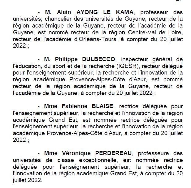 Au conseil des ministres du jour, 5 nominations de recteurs/rectrices et 2 nominations de rectrices déléguées pour l'ESRI :