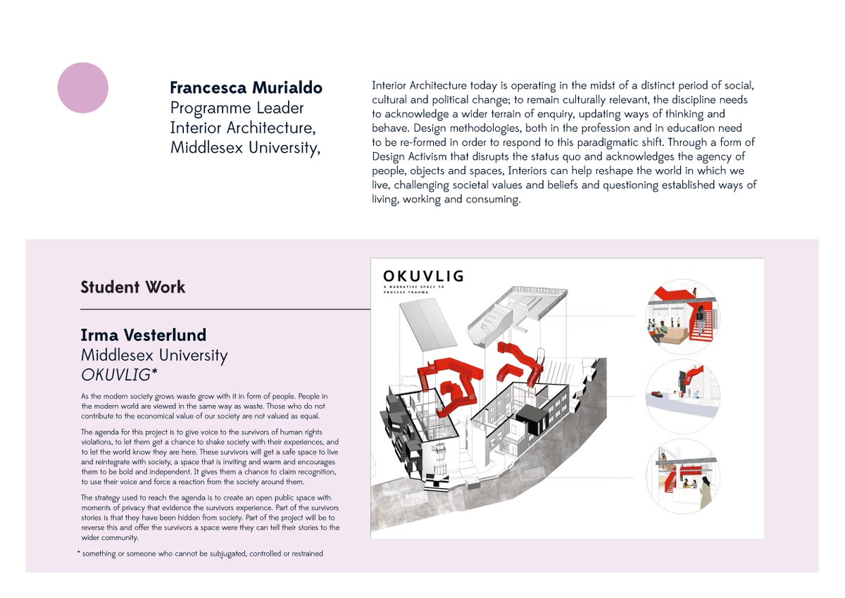 For the IE summer show 2022, we explore the theme of Re-Form.  How can design help form and reform society through addressing shared problems?
Join our members in the discussion 
here * <a href="/fra_murialdo/">francesca murialdo</a>
Programme Leader <a href="/InteriorsMDX/">Interior Architecture + Design at MDX</a> <a href="/MiddlesexUni/">Middlesex University</a>
