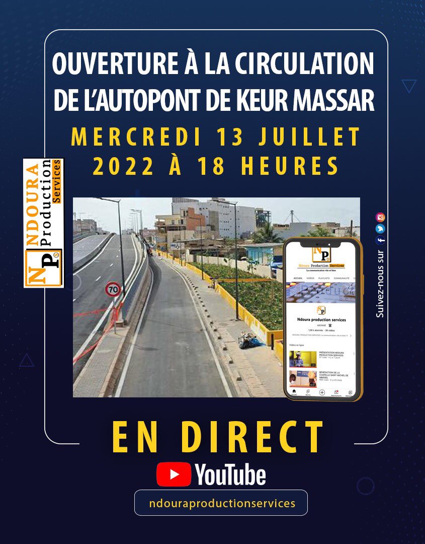 NdouraProd's tweet photo. Ouverture Autopont Keur Massar par Macky Sall le 13 Juillet 2022 🛣📶🖥📡📱🇸🇳
#autopont #keurmassar #keurmassarcity https://t.co/u3zETtFuO6
