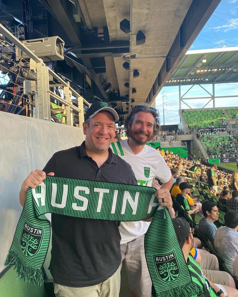 LoewyLawFirm's tweet photo. 1 year ago ago @phdavi5 took me to my first #AustinFC game 

Next month I take @Sethersk82 to his first game. 

It’s all about that #Verde ❤️ https://t.co/PJyXbz2vWd