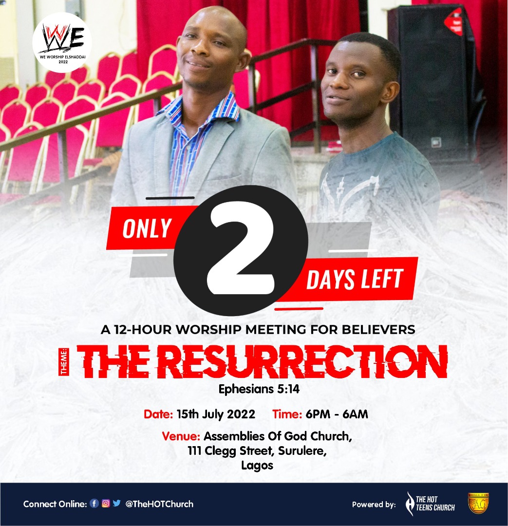 TheHotChurch1's tweet photo. 2 days to go!

#WeWorshipElShaddai
#Resurrection 
#WWE #WWE22 
#HotChurch🔥 https://t.co/y3XNl087lE