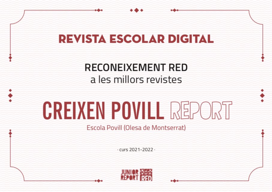 CreixenPovill's tweet photo. Des del projecte Revista Escolar Digital (RED) ens fan entrega del premi de la #GalaRED 2021-22 com a guanyadors en la categoria  RED - Diari @JuniorReportCAT a les millors #revistes 📰

Enhorabona professors i alumnes per la feina realitzada 💪🏻

#xarxared https://t.co/Lsn4vvRGjl