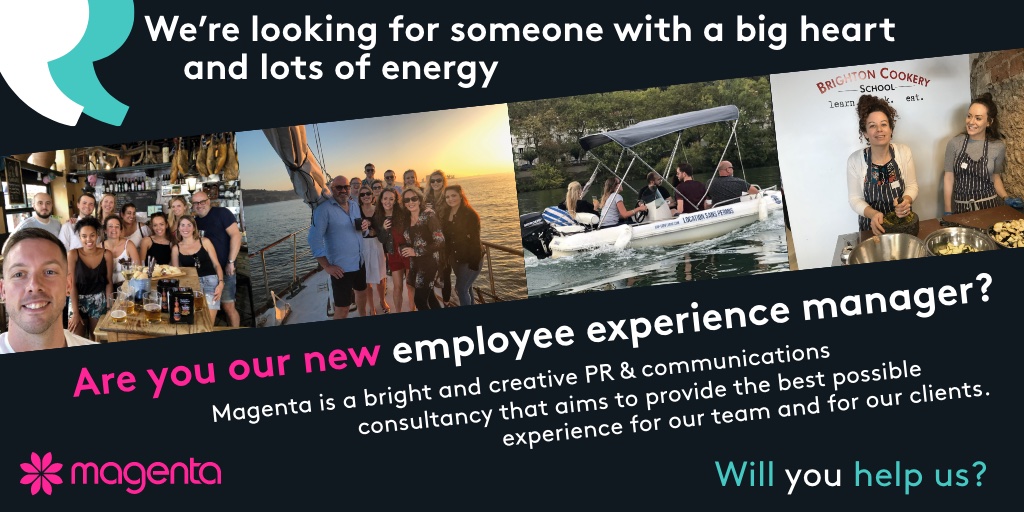 WE'RE #HIRING
Are you our new employee experience manager? We are looking for the next member of the Magenta team to fill this position who has plenty of energy and a big heart! Contact Jo for more information at jo@magentaassociates.co or +44 (0) 20 3773 3622