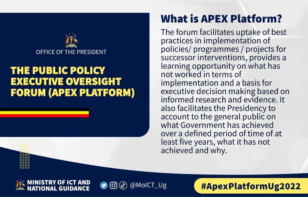 JohnOlupot3's tweet photo. The Oversight function of the @UgPresidency is anchored on the "eyes-on &amp; hands-off" approach to complement the implementing arm of @GovUganda coordinated by the @OPMUganda.  #ApexPlatformUg2022 will address functional ambiguities, siloism &amp; mandate overlaps in public policy mgt. https://t.co/5ByyU93T8j