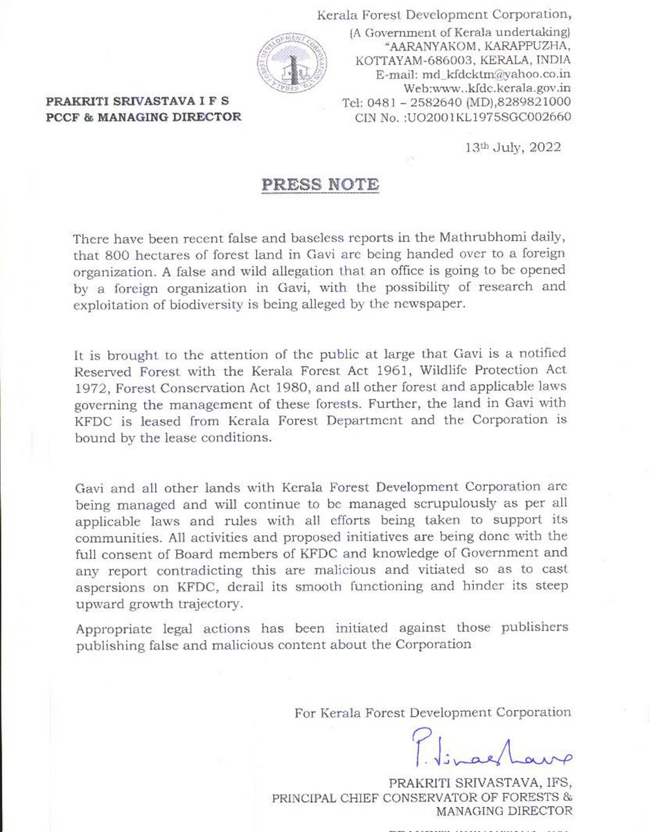 KeralaFDC's tweet image. PRESS RELEASE

#keralafdc 

#falsenews #falsereporting #gavi #carboncredits #environment #government
