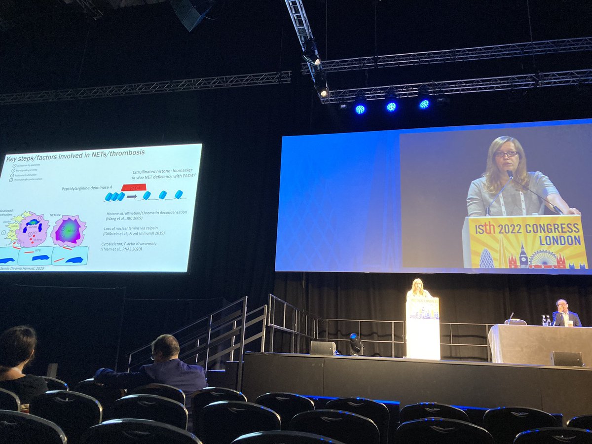 Great way to start the final day of #ISTH2022 with the illuminating state of the art talk on the last 10 years of research on #NETs and #thrombosis delivered by <a href="/kmartinod/">Kim Martinod</a> Looking forward the next 10 years of discoveries in the field!