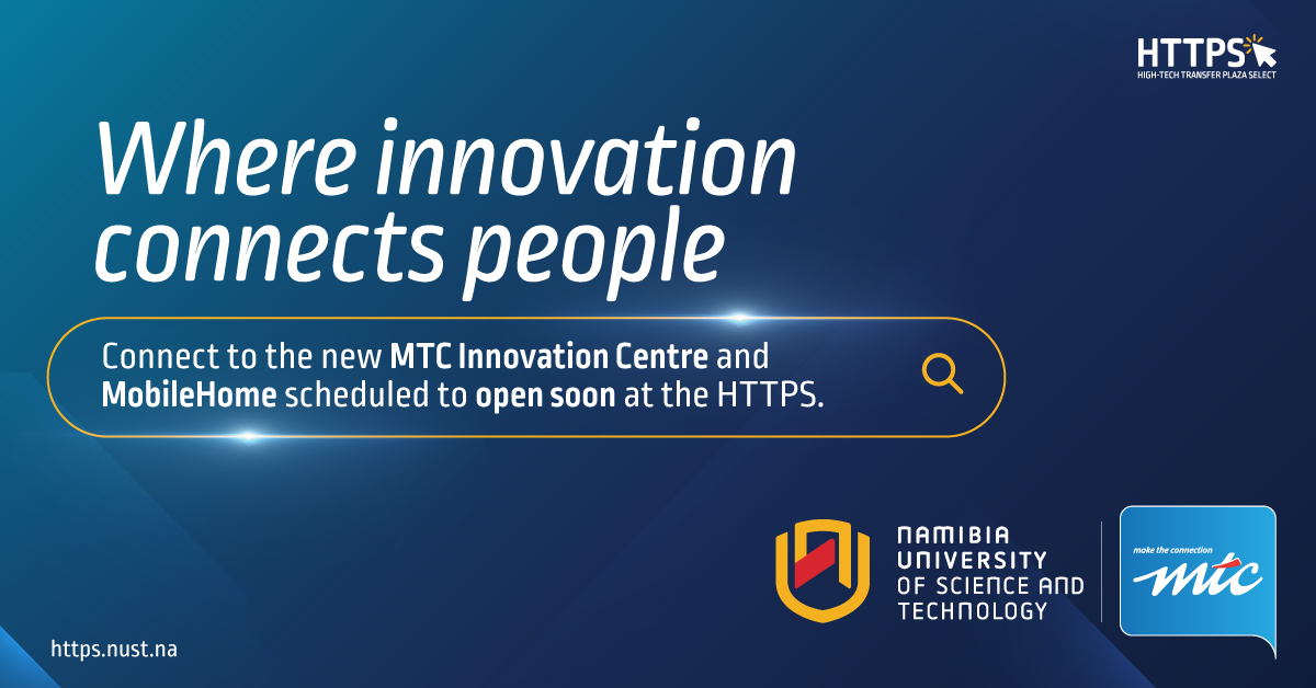 MTCNamibia's tweet photo. MTC Namibia in partnership with NUST, is set to open it's Innovation Centre and a new MobileHome at the High Tech Transfer Plaza Select (HTTPS). This move will encourage rapid innovation by making it easier to share specialised knowledge and ideas with cutting-edge technology. https://t.co/0TZyuZwhn3