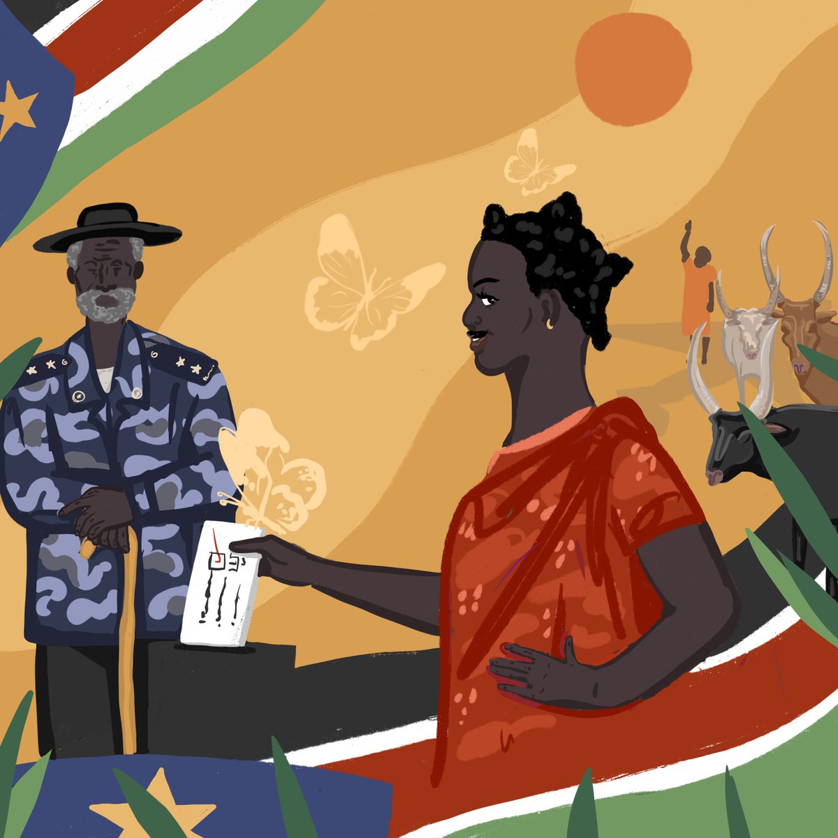 jessa_summers's tweet photo. Loved working on this piece 🧡

"Peace remains as elusive as a butterfly": reflections from #SouthSudan.

Please read &amp; RT: https://t.co/njTKmpm3aF

Features 3 poignant reflections from @Saferworld partners, including poetry &amp; hopes for the future 🇸🇸

#Peacebuilding https://t.co/4xQWn7iZiX
