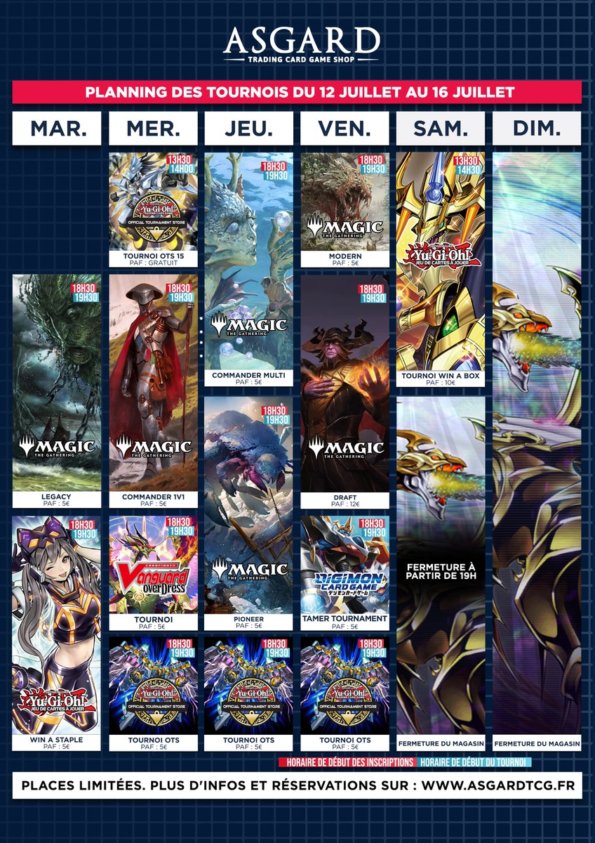 asgardtcg's tweet photo. ► Asgardiennes, Asgardiens nouveau planning 
Au programme : 
Tournois réguliers et un Win a Box Force Dimensionnelle samedi !  
Bonne semaine à vous ! 😁 https://t.co/jvbP9HTS7b