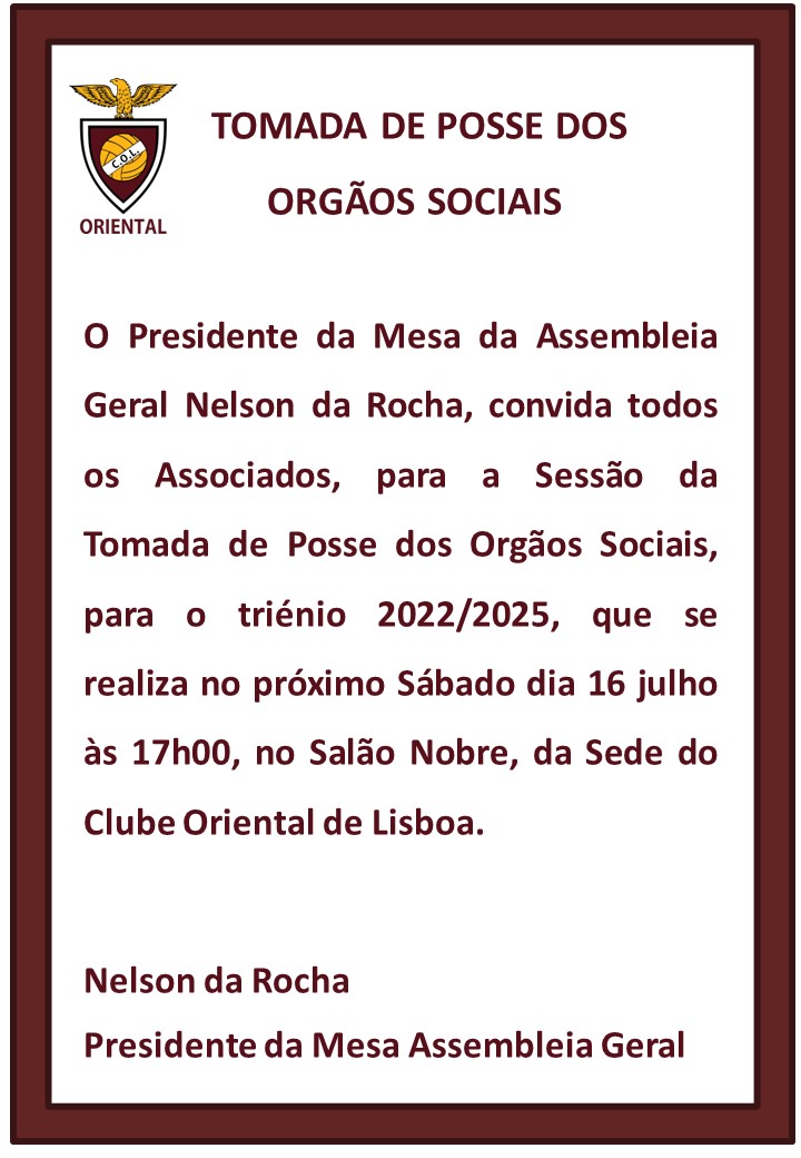 Sessão da tomada posse dos Orgãos Sociais