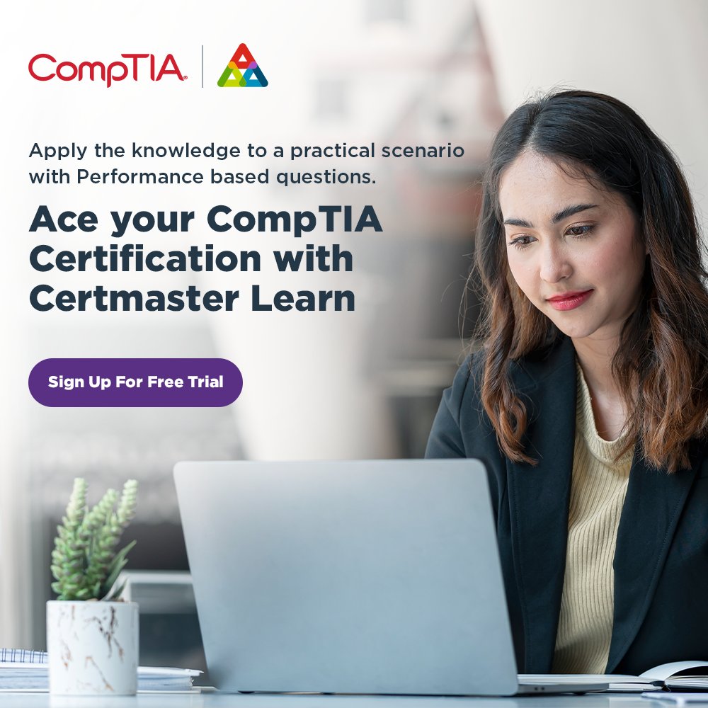 CompTIAIndia's tweet photo. Gain the knowledge and practical skills necessary to be successful  on your CompTIA certification exam with CompTIA Certmaster learn. 

Start your free trial - https://t.co/mxBAJHPqJi
.
.
.
#CompTIA #Certmaster #HandsonLabs #CompTIAcertified #IT #ITjobs https://t.co/J88zsutyFQ