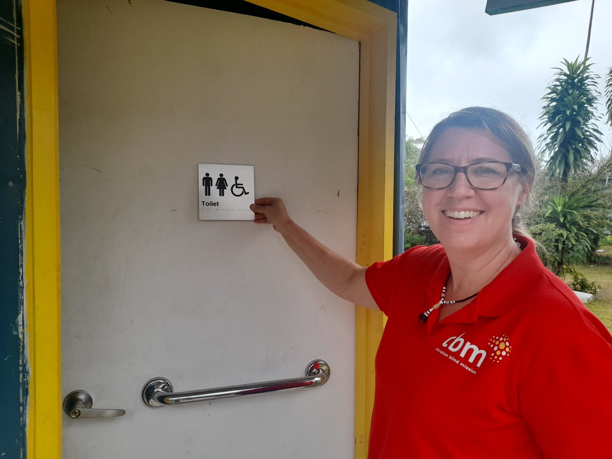 callanservices's tweet photo. Our partner, @cbmnz Pacific Regional Coordinator Karen Jack showing the toilet signs for the Inclusive WaSH facility at the Callan Services Resource Centre in Maprik, East Sepik Province. https://t.co/zGbZwLT3K1