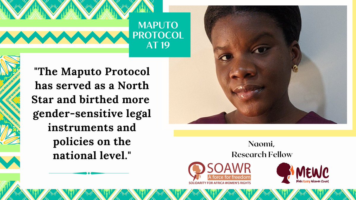 MakeWomenCount's tweet photo. "The #MaputoProtocol has also served as a key facilitator of #SDG5: End all forms of discrimination against all women and girls everywhere."
โจhttps://t.co/auYqkC8HVQ
#MaputoProtocolAt19 https://t.co/IRES1Qt1MT