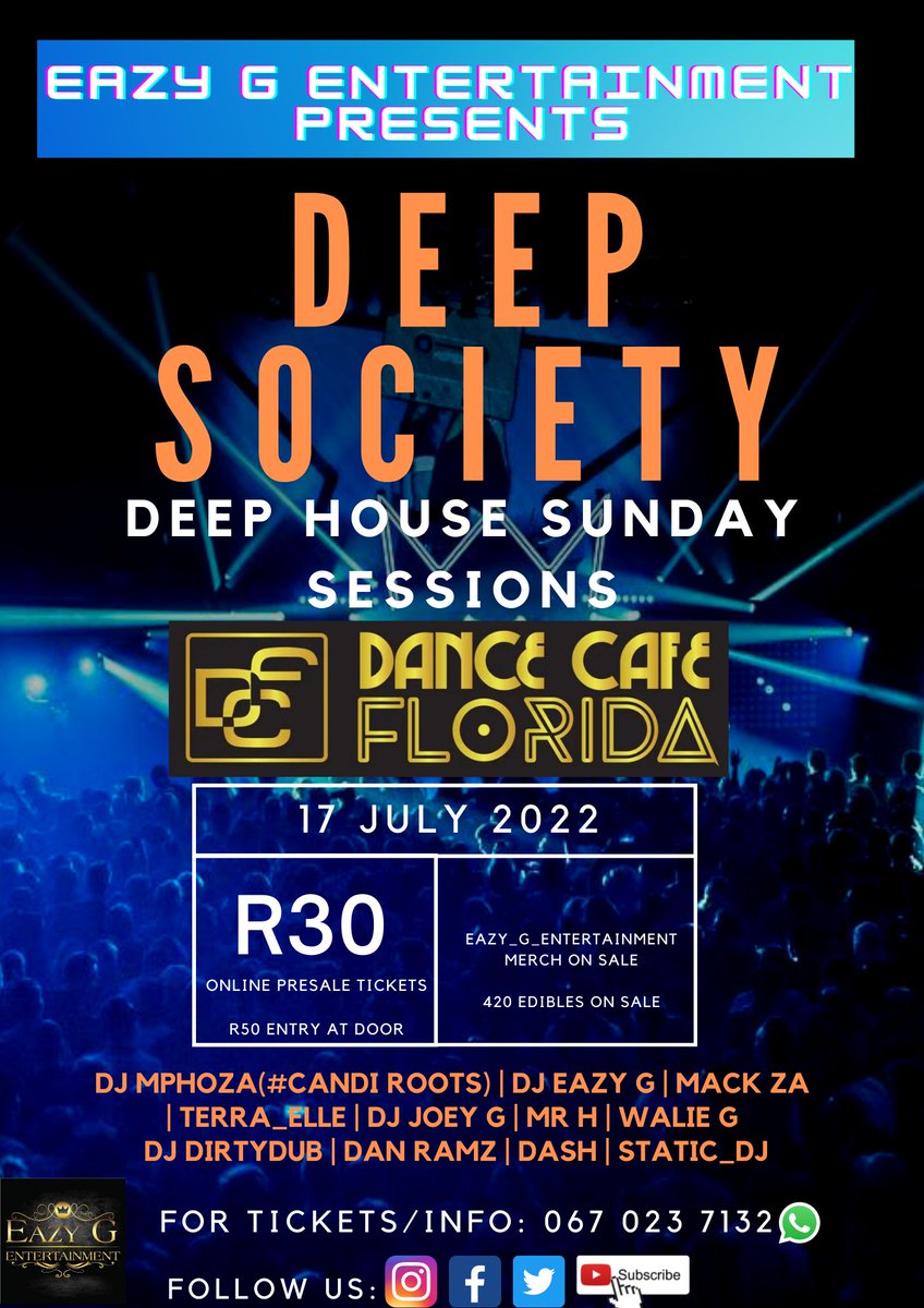 Join us for another installment of the Best in the West Deep house Sunday SESSIONS this Sunday 

Check flyer for tickets/info..Walala Wasala 

Fvck the big boys..Join the Madhirs of ENTERTAINMENT 

Don't let your mense listen to swak music!!!
#deepsociety 
#EAZY_G_ENTERTAINMENT