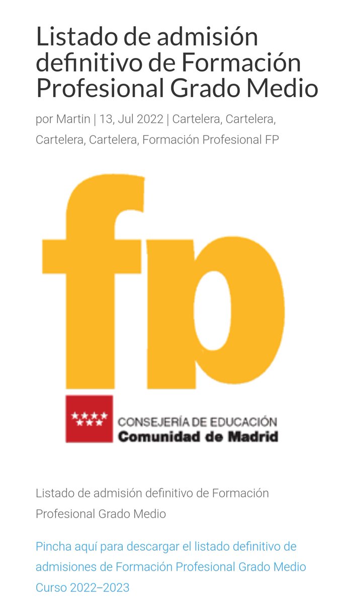 ciudaddelosmuch's tweet photo. Ya disponible el listado definitivo de alumnos admitidos en #FP #gradomedio en nuestro centro !Enhorabuena! Puedes consultarlo en nuestra página web https://t.co/rGlcAaCe9s @SalesianosSSM @citycentro https://t.co/Gni7y3duQ9