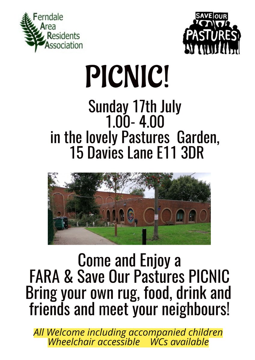 SaveOurPastures (@saveourpastures) on Twitter photo Time for a picnic! Come and enjoy the Pastures grounds on Sun 17th, 1-4pm. Bring food and drink, a rug, a sunshade and as many friends & neighbours as you like! It's a chance to find out how the Pastures site is developing plus a fun children's quiz. <a href="/CannHallCan/">CannHallCan</a> <a href="/loves_local/">Leytonstone Loves Local</a> Time for a picnic! Come and enjoy the Pastures grounds on Sun 17th, 1-4pm. Bring food and drink, a rug, a sunshade and as many friends & neighbours as you like! It's a chance to find out how the Pastures site is developing plus a fun children's quiz. <a href="/CannHallCan/">CannHallCan</a> <a href="/loves_local/">Leytonstone Loves Local</a>