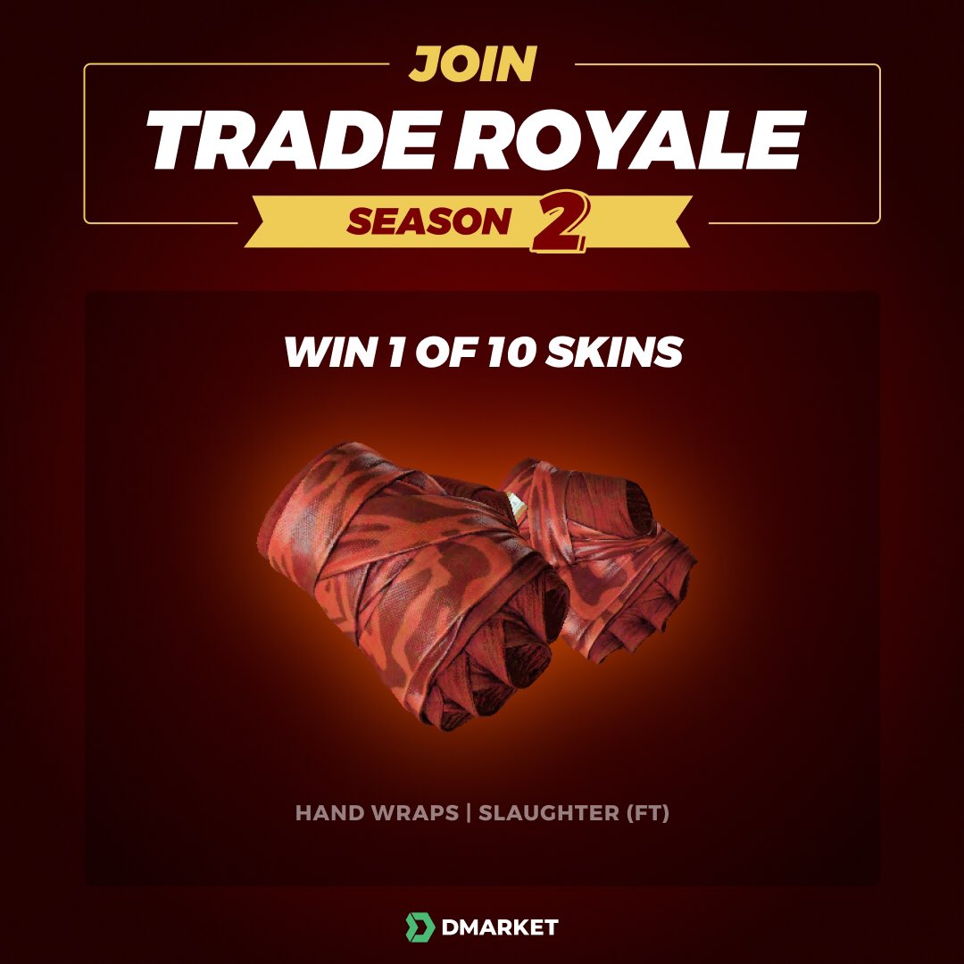We are waiting for you on Dmarket.com/promo

1. Join the Giveaway
2. Be active
3. Win one of the 10 hot skins

P.S. SecretCode: TDR2SUHS