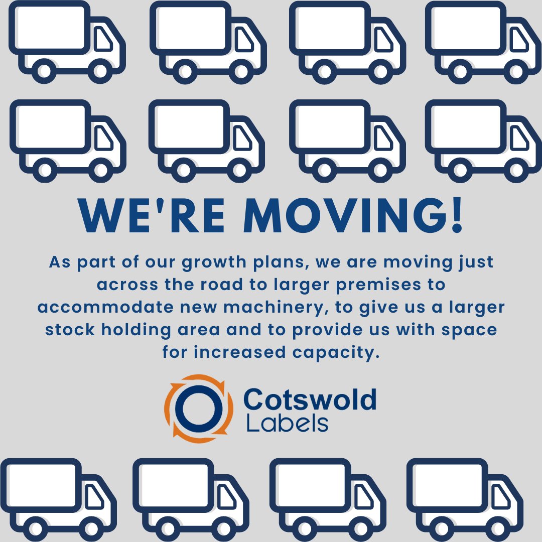 Cotswold_Labels's tweet photo. 📣We have some VERY exciting news!📣
We are #moving premises this month! 🥳📦
Keep your eyes peeled for further updates as the move progresses☀️ https://t.co/UrIjWgEuEr