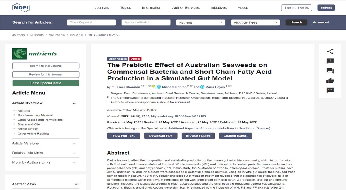RL2025's tweet photo. #RL2025 fellow Dr Emer Shannon has published her research article - The Prebiotic Effect of Australian Seaweeds on Commensal Bacteria and Short Chain Fatty Acid Production in a Simulated Gut Model

https://t.co/cG7NbYC2Q9

#MSCA #seaweed #gutmicrobiome #health @TeagascFood https://t.co/9lzSR2F93h