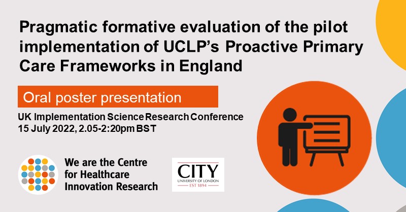 CHIR_City's tweet photo. Are you looking forward to attending #ImpSci22?
We are! ๐ค
Maybe see you at @_aziemann's rapid fire oral poster presentation of our #pragmatic and #formative #evaluation of @UCLPartners Proactive Care Frameworks in #PrimaryCare in #England.
#impsci #RealWorldEvaluation https://t.co/fxcjD1wTKk