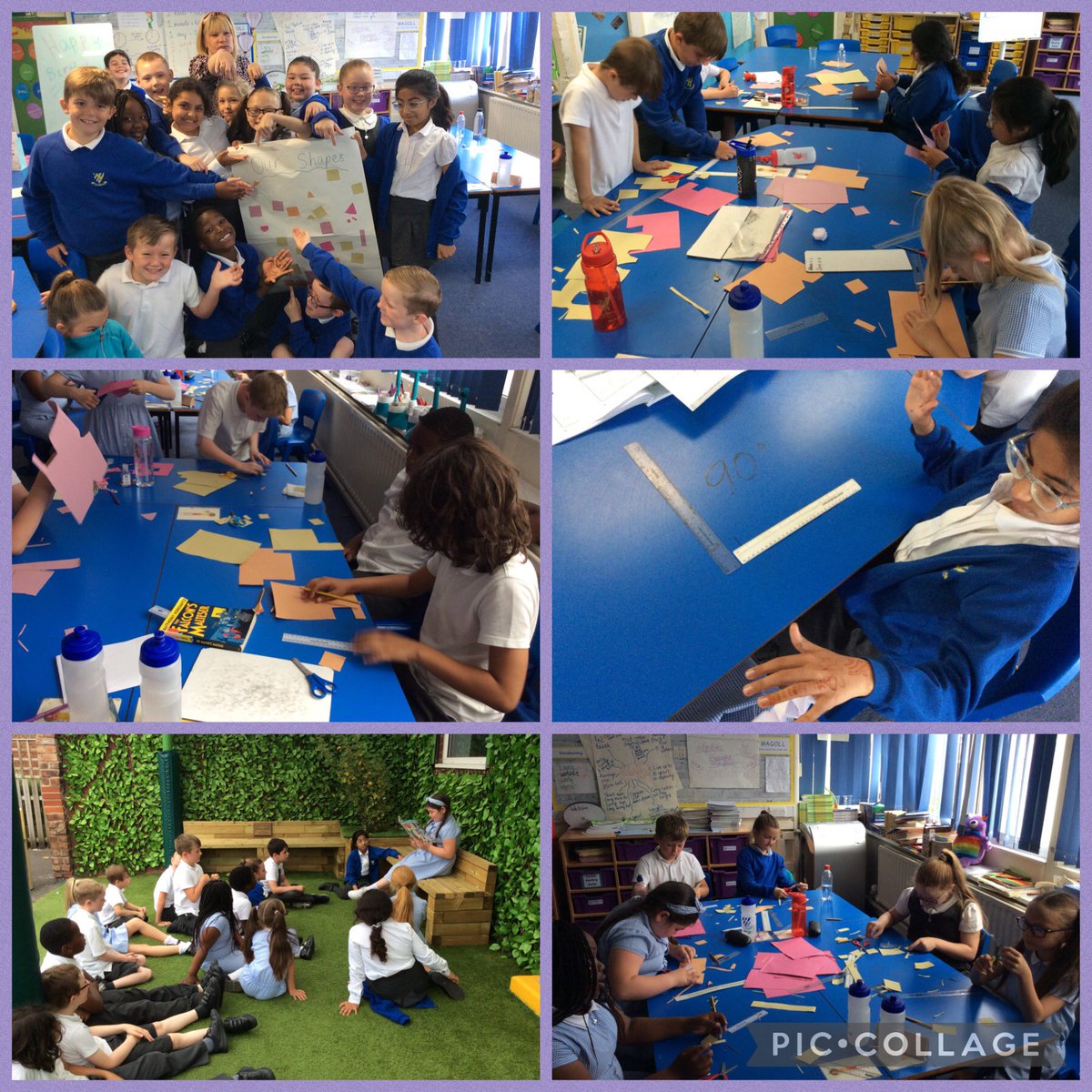 GSPSMorocco's tweet photo. We had a fun day yesterday! We looked at right angles in maths and cut out our own shapes. We wrote the start of our sequel and we had time in the afternoon to sit in the sunshine with a story. More fun activities coming this week! #GSPSATTENDANCE @GwladysStPrim https://t.co/37jVDgRpFC