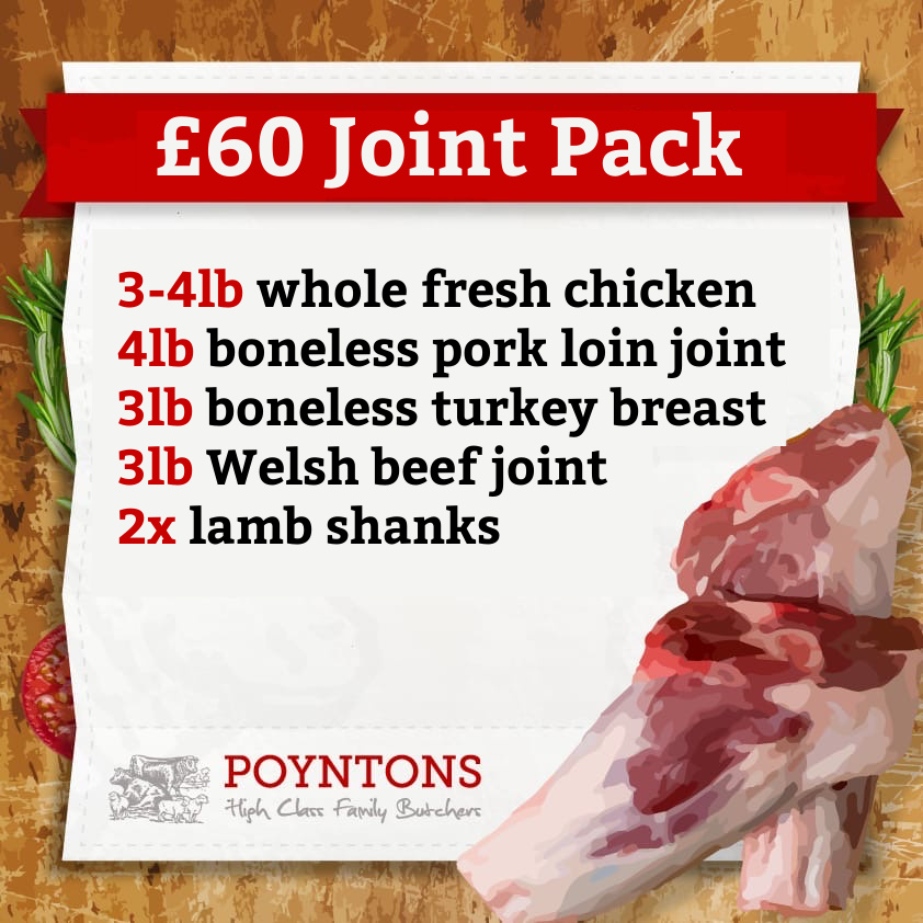 Love a roast dinner? Our £60 JOINT PACK is the perfect way to fill the freezer for the month ahead. The hardest part will be deciding what to have on Sunday! 

Visit our shops (Llandudno and Old Colwyn) or place an order online at poyntonsbutchers.co.uk - FREE LOCAL DELIVERY!