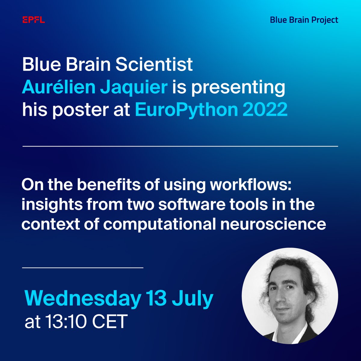 BlueBrainPjt's tweet photo. Today at EuroPython 2022, Aurélien Jaquier will present his poster ‘On the benefits of using workflows: insights from two software tools in the context of computational neuroscience’.

Find out more - https://t.co/jms7NSzLvj

#EuroPython2022 #workflows
@europython https://t.co/SLDwFxxNUs