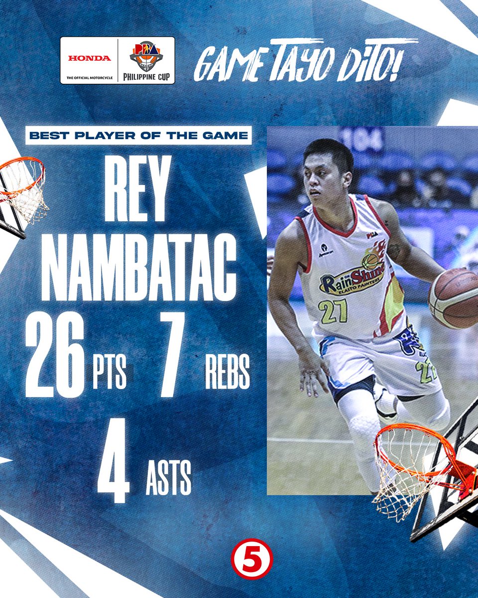 TV5manila's tweet photo. Rey Nambatac makes it rain with 26 points para panatilihing buhay ang playoff hopes ng Rain or Shine!
#PBAGameTayoDito #IBAsa5 https://t.co/UCzMHoX1a1