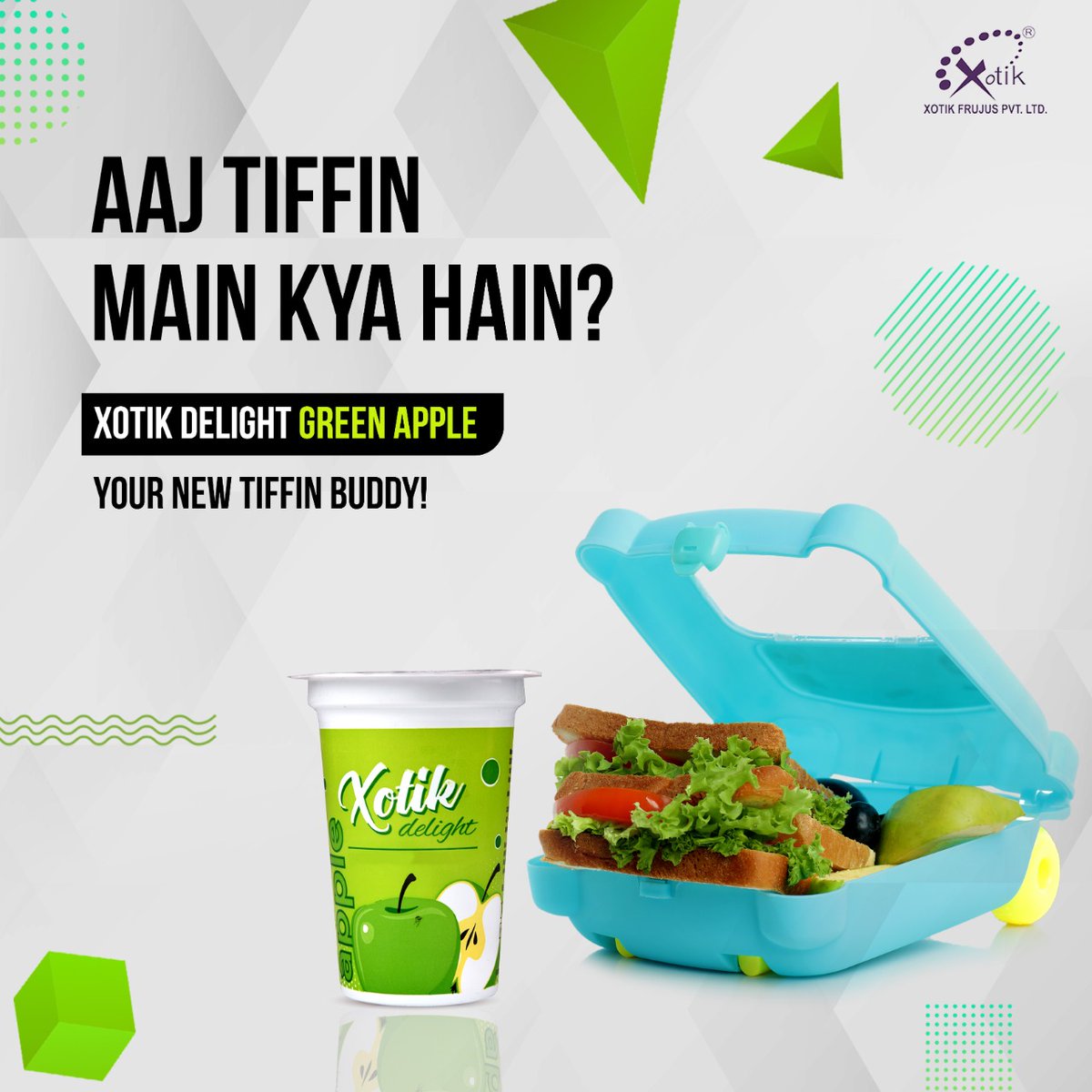 XBeverages's tweet photo. Aaj tiffin main kya hai?
Xotik Delight Green Apple
Your new tiffin buddy!
For more product details, visit https://t.co/WWn8gCNIvP
#xotik #xotikbeverages #appledrink #greenapple #drinks #refreshing #tiffin #indiantiffin #tiffinbox #chilled #relax #goodmood #wednesday #happy #tasty https://t.co/hCZEsPWX5A