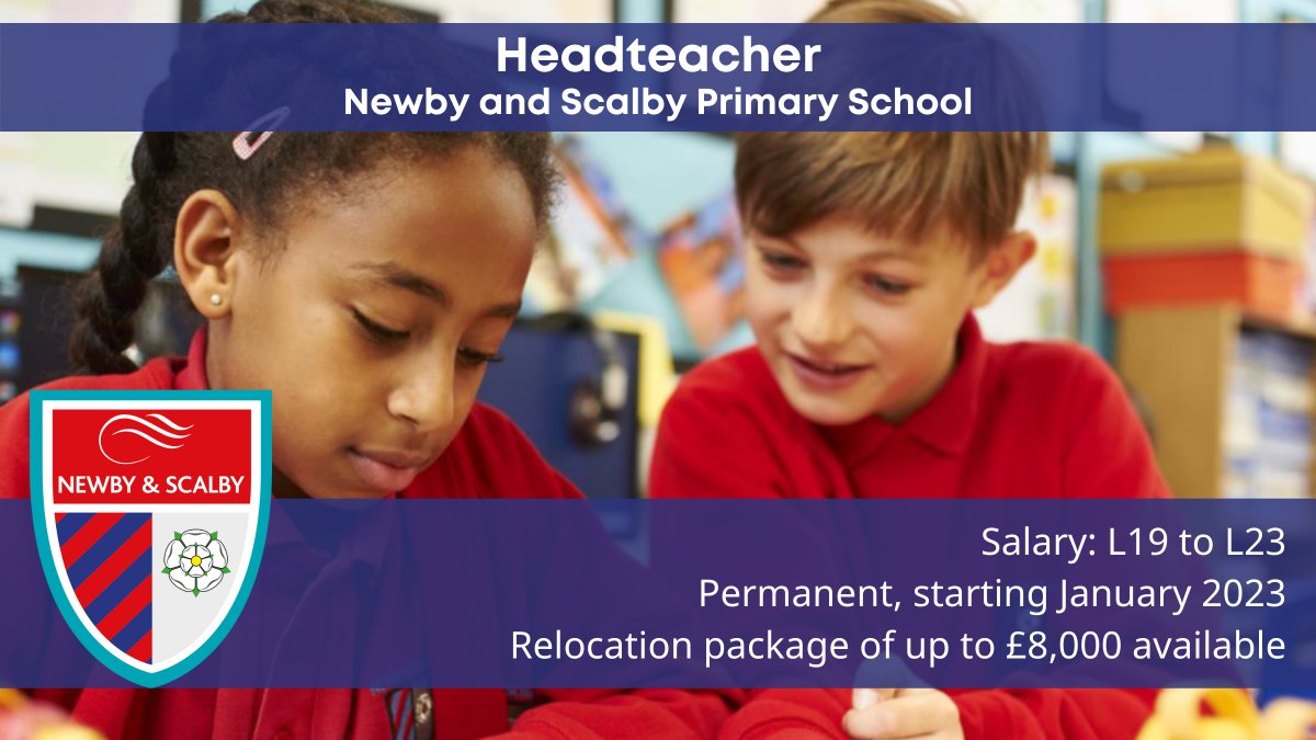 NYES Resourcing Solutions (@nyesresourcing) on Twitter photo Newby and Scalby Primary School <a href="/NewbyAnd/">Newby and Scalby Primary School</a> have an exciting opportunity for the new Headteacher to join them in January 2023.
You will be a dynamic, innovative, and experienced professional that will lead the school to become outstanding.
Apply Now: bit.ly/3bNRqDh Newby and Scalby Primary School <a href="/NewbyAnd/">Newby and Scalby Primary School</a> have an exciting opportunity for the new Headteacher to join them in January 2023.
You will be a dynamic, innovative, and experienced professional that will lead the school to become outstanding.
Apply Now: bit.ly/3bNRqDh